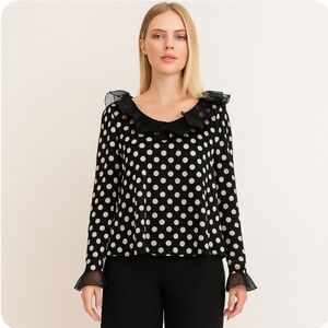 Paul Cormack Black and Matte Gold Polka Dot Top XL
